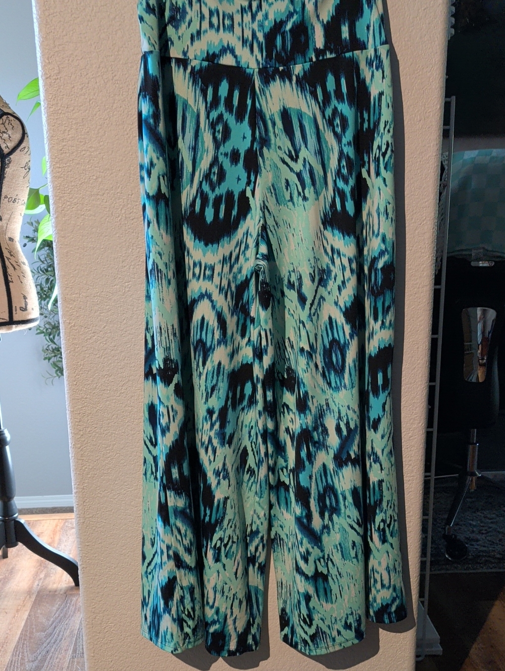 Women’s Turquoise Pattern Wide-Leg Pants Sz L